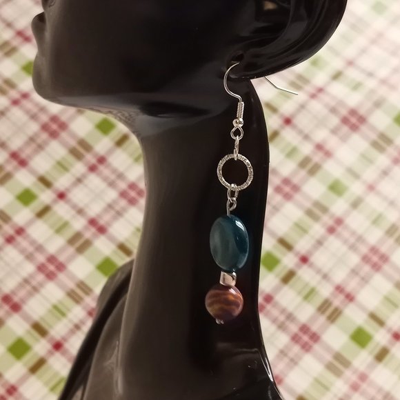 Steel Homemade Hand Crafted Dangle Earrings with Synthetic Stones #59 - Picture 2 of 12